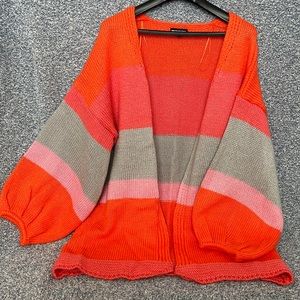 Pretty Little Things Oversized cárdigan - pink, gray & orange.  Size M.